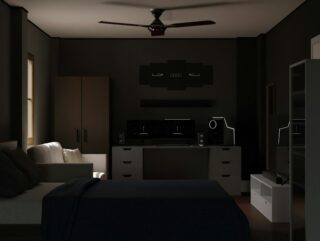 Calm bedroom scene illustrating a sleep hygiene checklist with icons for light, temperature, screens, and wind‑down steps